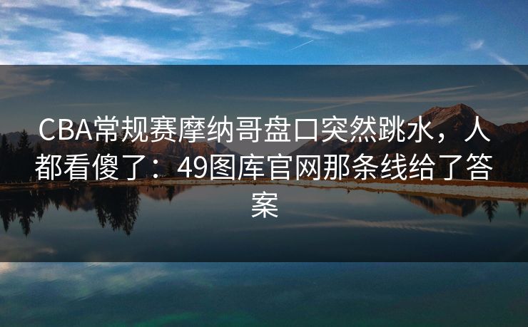 CBA常规赛摩纳哥盘口突然跳水，人都看傻了：49图库官网那条线给了答案